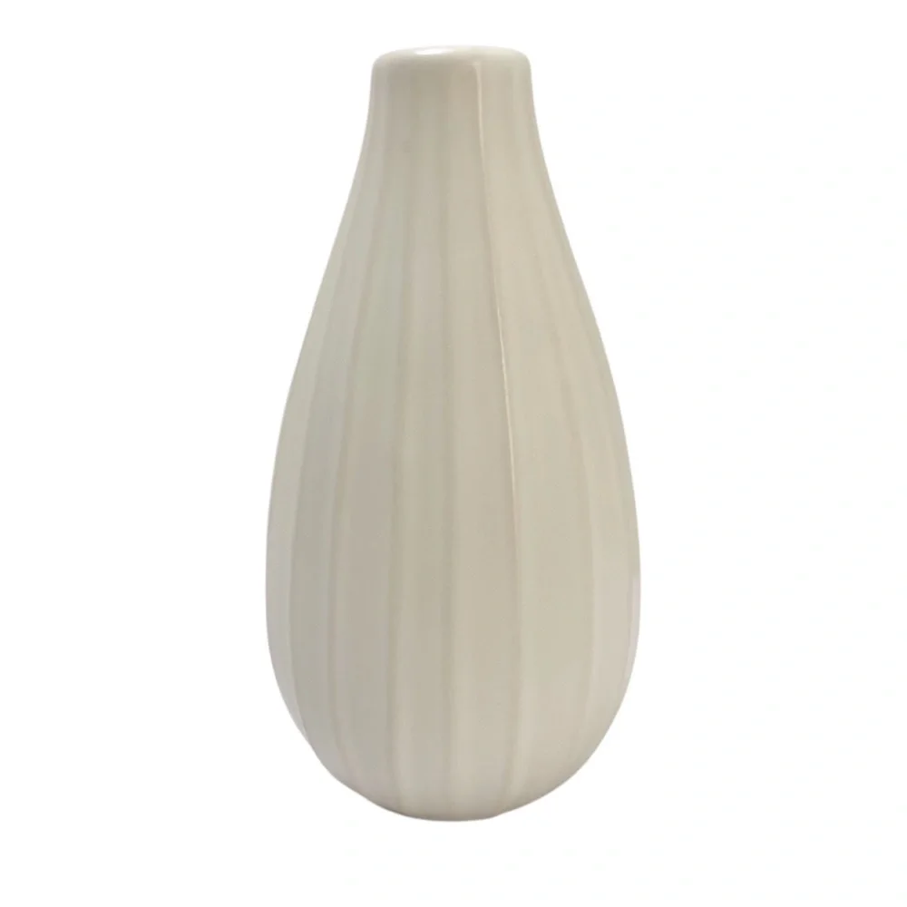 Ikea | Farmhouse White Textured Ribbed Pottery Bud Vase Small